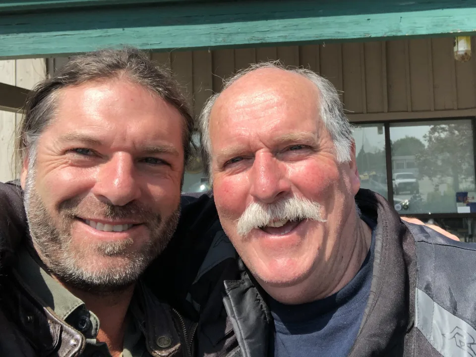 James Thomson and his father Mel on a motorbike tour in the United States